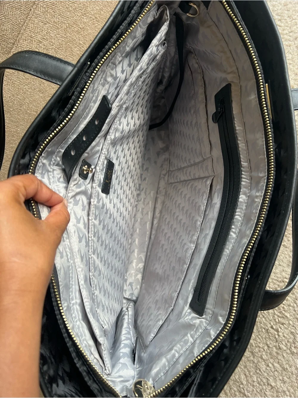 Lo & Sons Seville Black Leather Perforated Tote - Like New